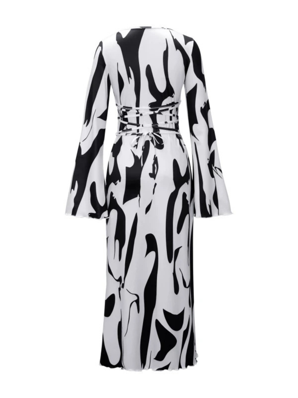 H&M Autumn Winter Elegant Printed Flare Sleeve Long Dress